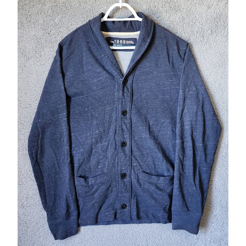 GAP 1969 Marled Heathered Blue Shawl Cardigan Button Sweater Size Large Tall